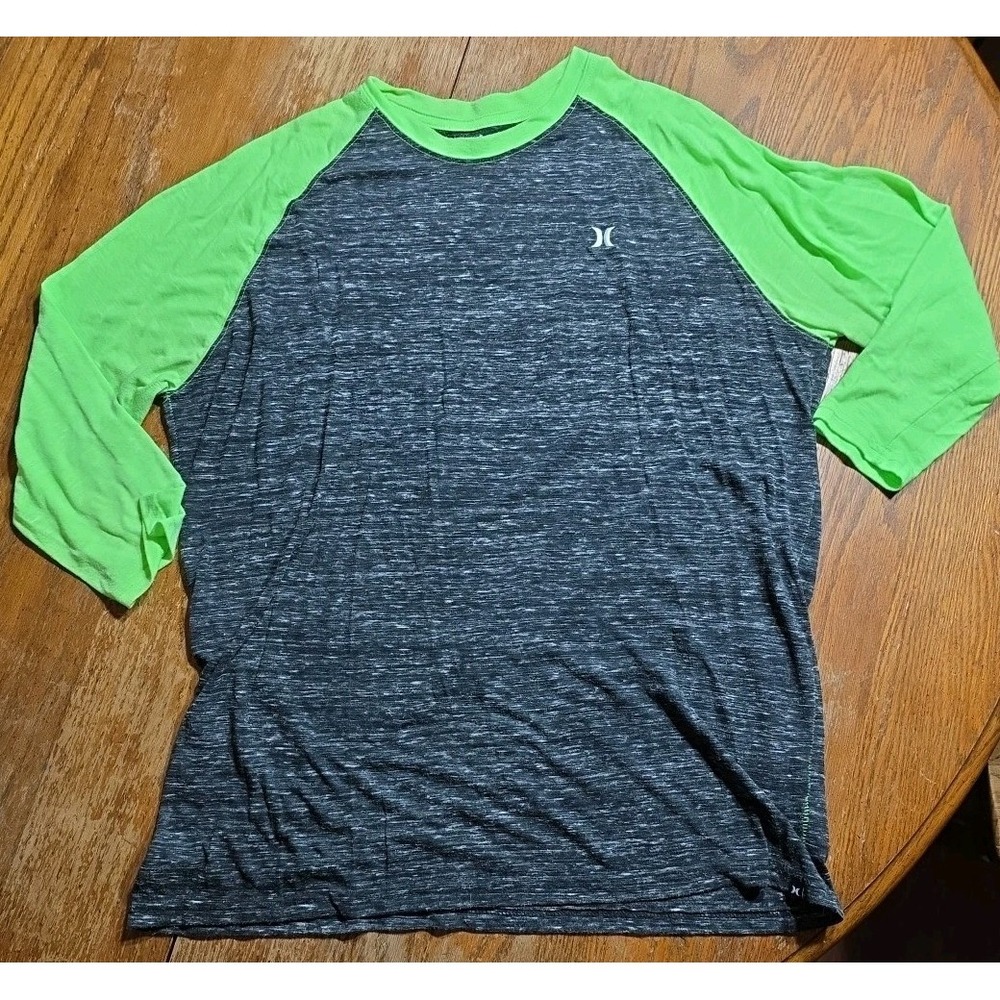 Y2k‎ Hurley 3/4 Sleeve Tshirt Mens L Skater Surfer Baseball Tee Neon Green